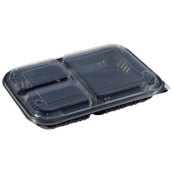 3 Bölmeli Kapaklı Siyah Kebap Kabı Seti - 1