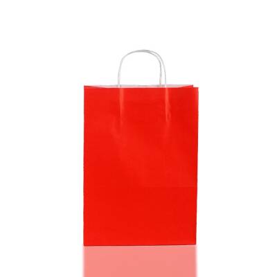 Burgu Saplı Kırmızı Kağıt Çanta 25x31x12 cm 50 Adet - 2