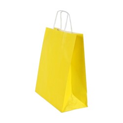 Burgu Saplı Sarı Kağıt Çanta 18x24x8 Cm - AMBALAJ SEPETİM