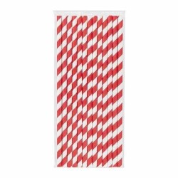 Kırmızı Çizgili Beyaz Kağıt Pipet 8 mm x24 cm - 1